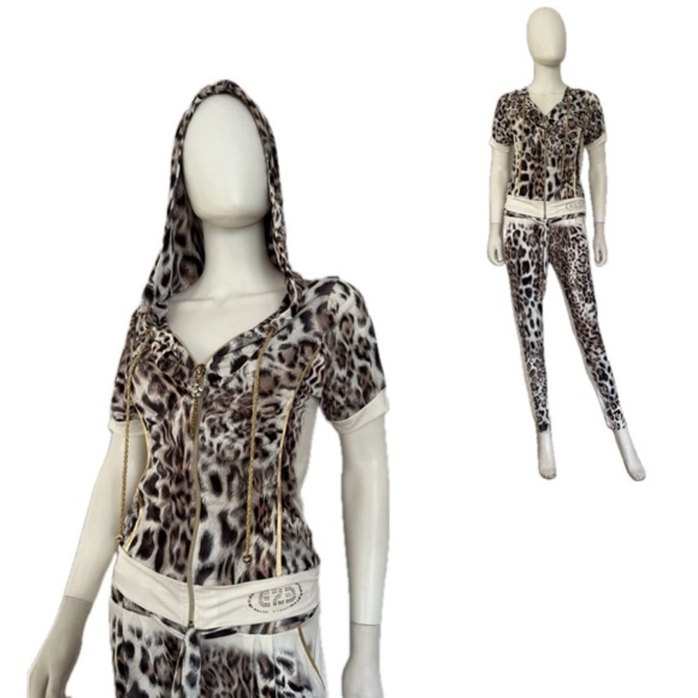 NWT WOMEN'S LYCRA TRACKSUIT 2PC SET HOODED JACKET/PANTS‎ ANIMAL PRINT LOUNGEWEAR